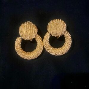 Gold Door Knocker Clip On Earrings